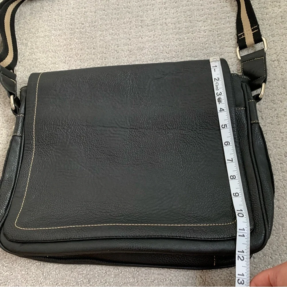 Italian Black Pebbled Leather Large Messenger Crossbody Bag, Work Unisex